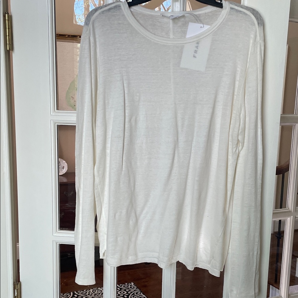 Frame Denim Long Sleeve Crewneck Top in Off-White/Cream